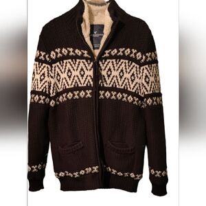 American Eagle Outfitters Blue and Cream Knit Sherpa Jacket Size Medium Tall